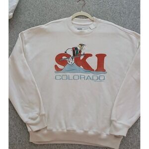 Hollister Snoopy Peanuts Ski Colorado Boxy Sweatshirt Cream Womens Large NWT
